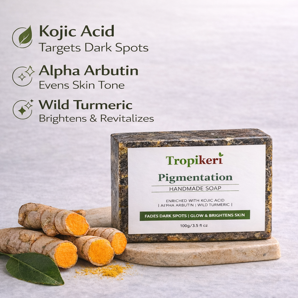 Pigmentation Handmade Soap, Enriched with Kojic Acid, Alpha Arbutin, Wild Turmeric, 100gm - Image 3