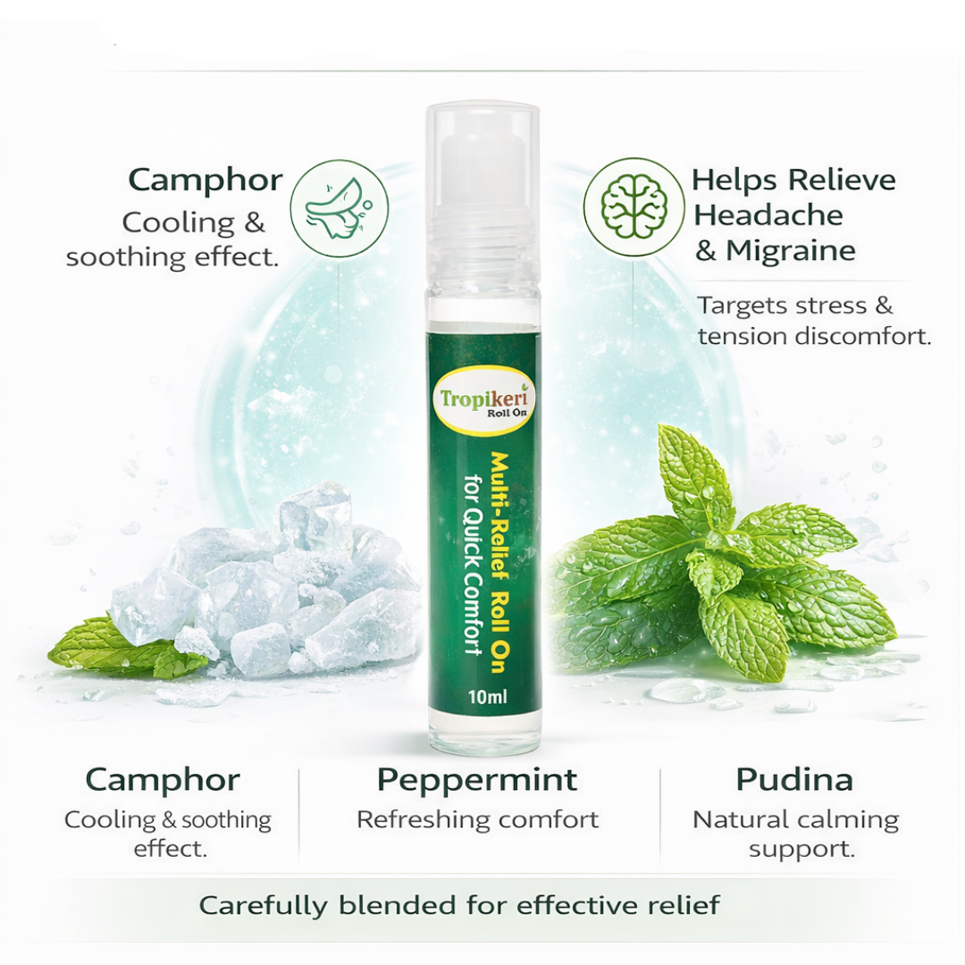 Tropikert Multi Relief Roll On, for Quick Comfort | For Headache & Migraine Relief | With Camphor, Peppermint, Pudeena | Instant Cooling, Calming Aroma, 10ml - Image 3
